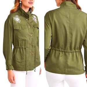 Olive Green Embroidered Utility Jacket Size Medium